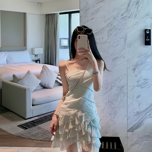 Light Blue Mint Ruffle Mini Dress - Picture 2 of 9